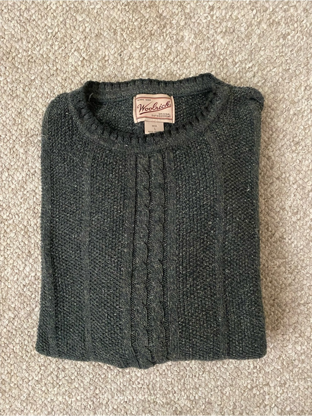 Woolrich Men's Forest Green Cable Crewneck Sweater - Picture 3 of 4